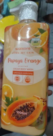 Watsons Love My Skin Papaya Orange Scented Cream Body Wash – Softening & Moisturising (1000ml)