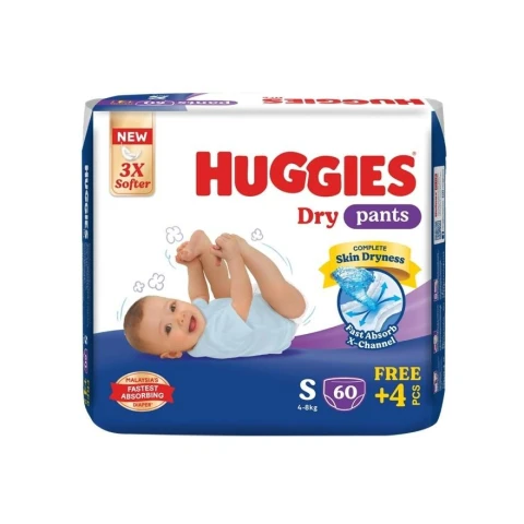 Huggies Dry Pants Baby Diaper S (4–8 kg) – 60+4 pcs (Malaysia)