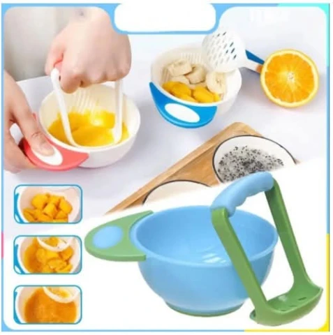 Baby Food Grinding Bowl & Masher Set - Manual Fruit & Vegetable Food Maker for Infants